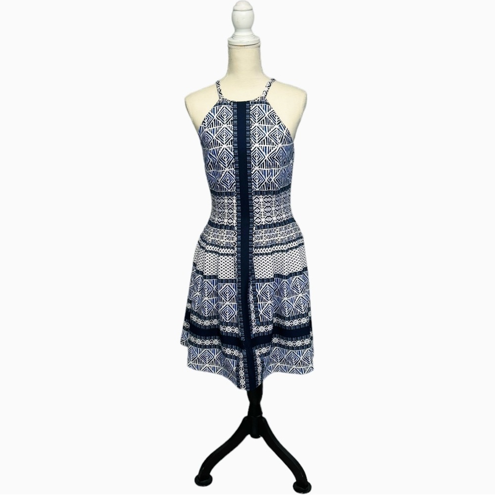 Vince Camuto Fit and Flare Geometric Dress with Pockets Size 6